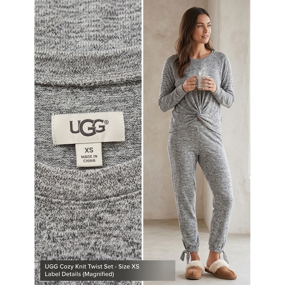 UGG Cozy Knit Twist Set Womens XS Grey Excellent 2pc Lounge Jogger 1095513